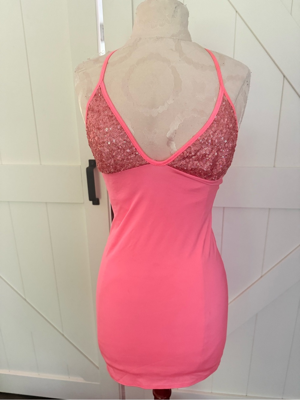 Sequin Bust Pink Slip Dress